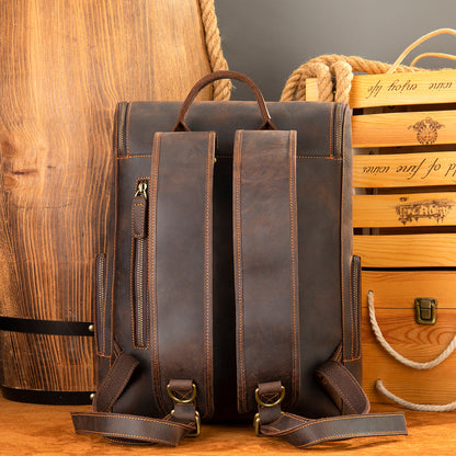 Velavio Atlas leather laptop backpack — large capacity main compartment for daily work and travel