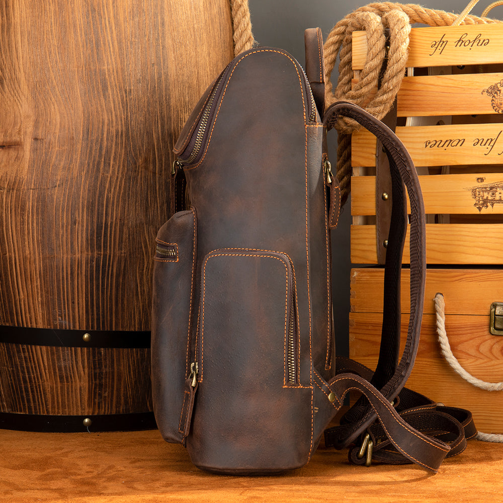 Vintage 15 Inch Laptop Bag Large Capacity Crazy Horse Leather Backpack Business Travel Hiking Daypacks